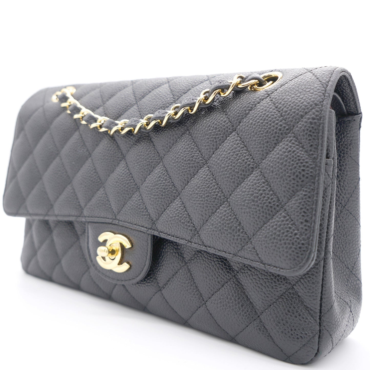 Chanel Black Quilted Caviar Leather Classic Double Flap Bag