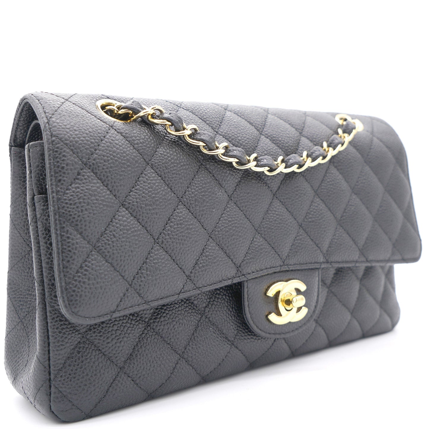 Chanel Black Quilted Caviar Leather Classic Double Flap Bag
