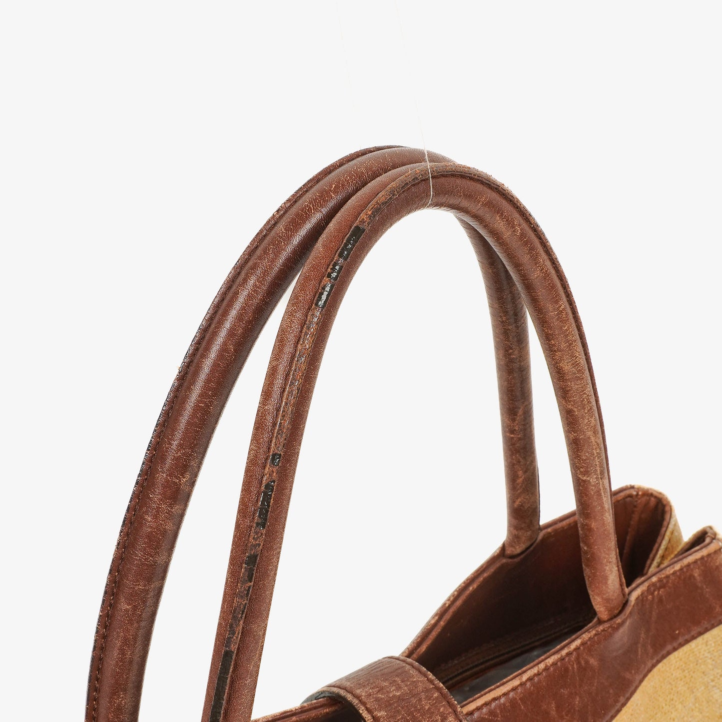 Chanel CC Beige Linen And Brown Leather Tote Bag