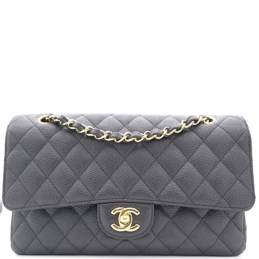 Chanel Black Quilted Caviar Leather Classic Double Flap Bag