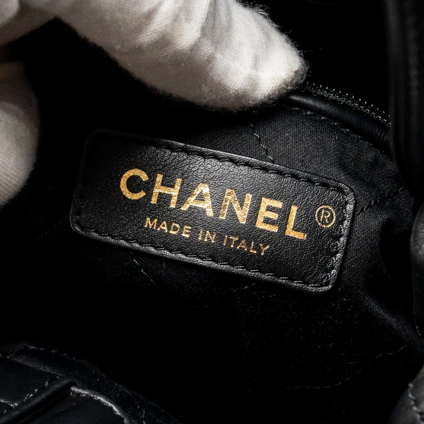 Chanel 22 Backpack White Letter Logo Shiny Calfskin Black  (Microchip)