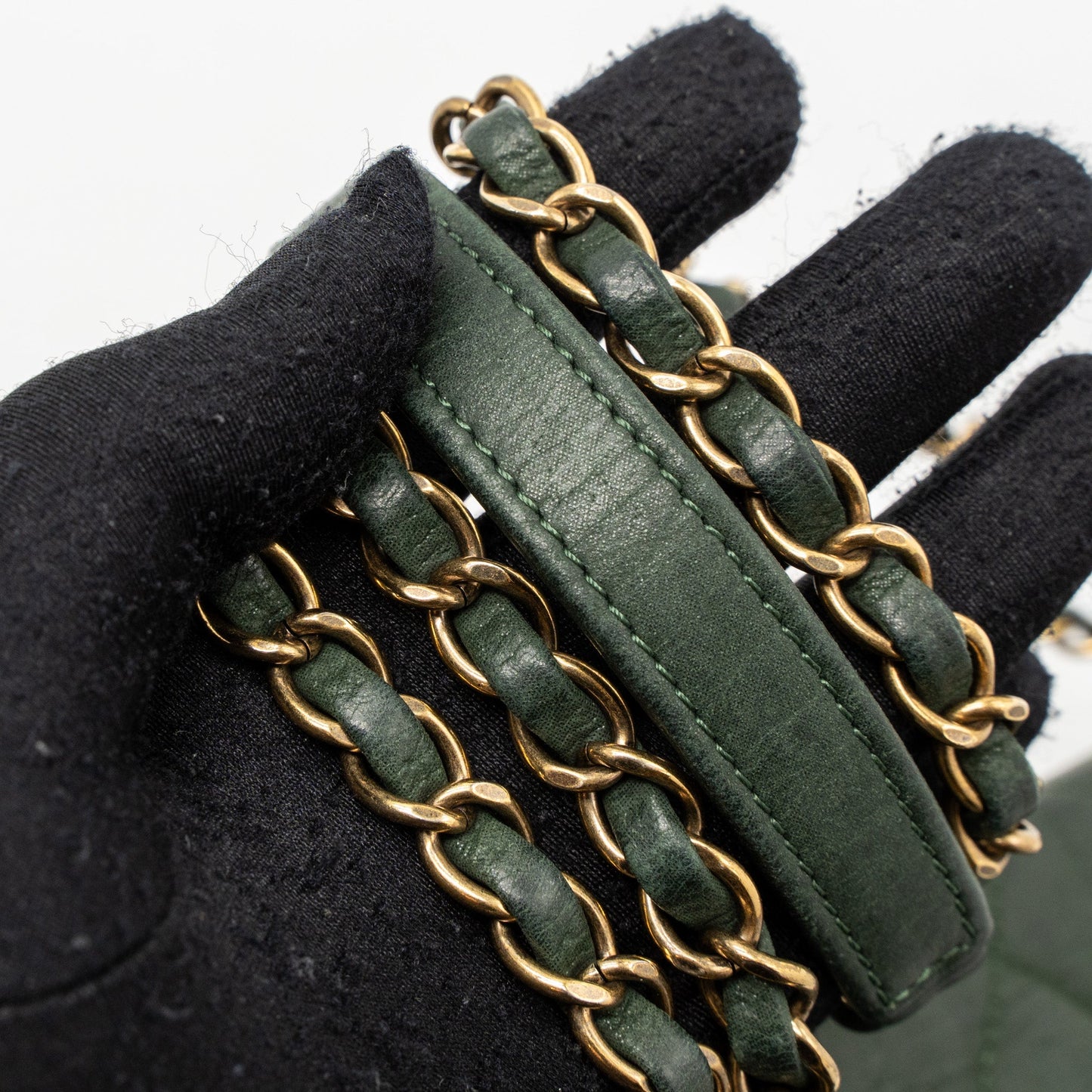 Chanel quilted flap bag calfskin green ruthenium