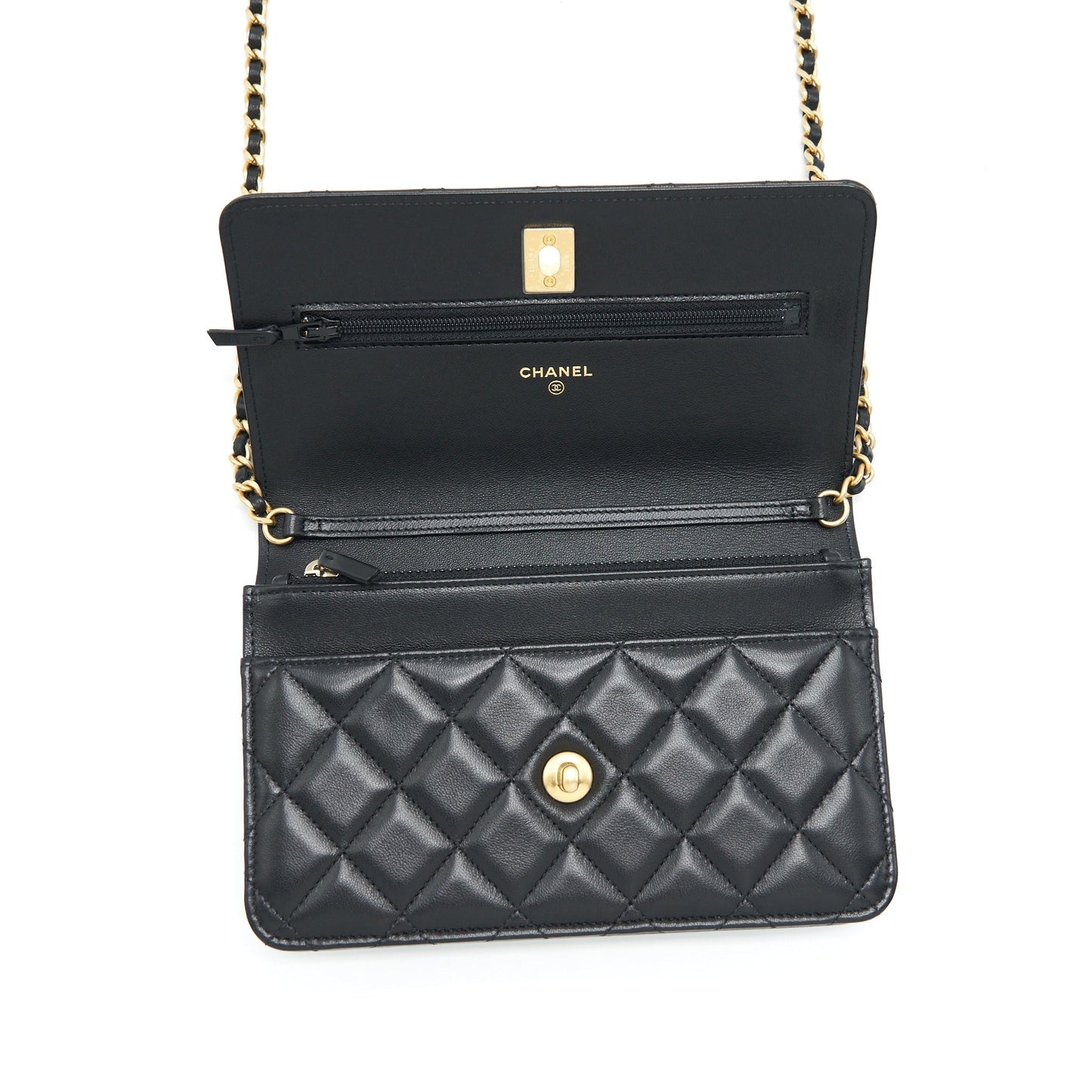 Chanel 22S Pearl Crush Wallet On Chain Lambskin Black
