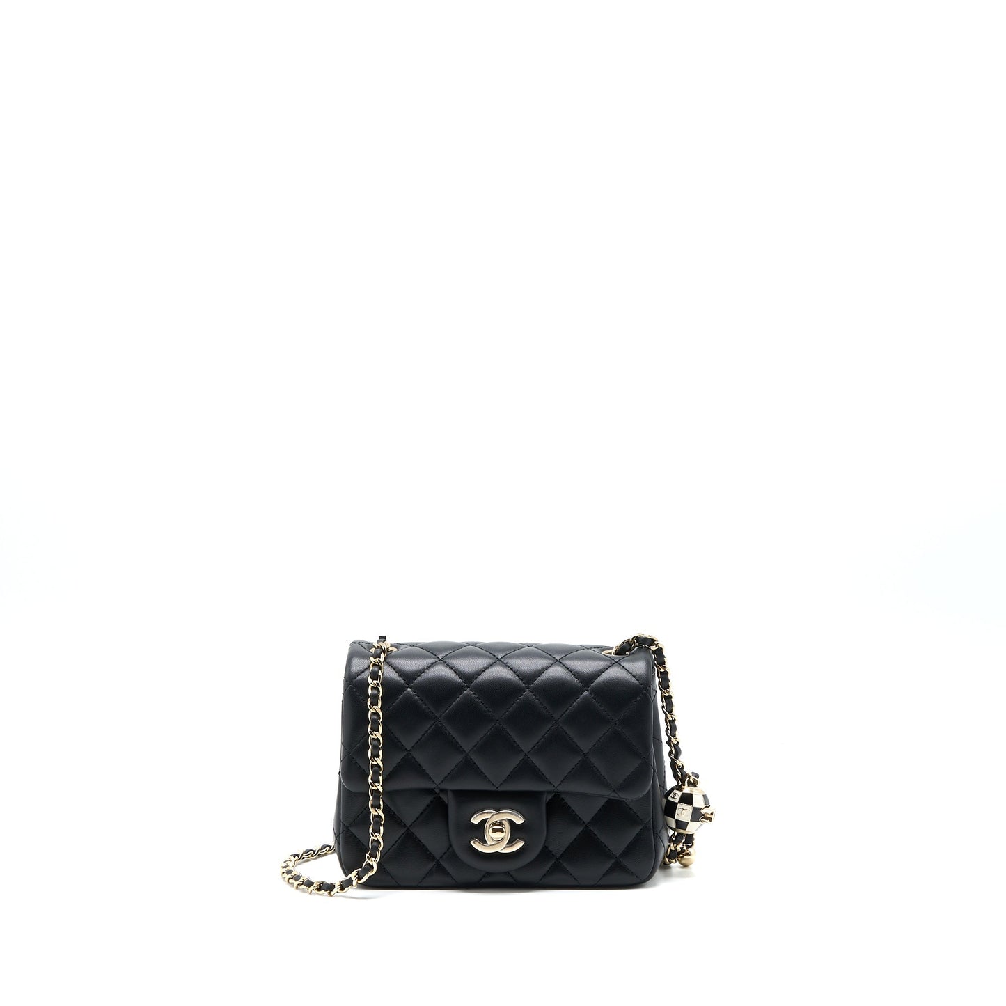 Chanel 23C Pearl Crush Mini Square Flap Bag Lambskin Black L (Microchip)