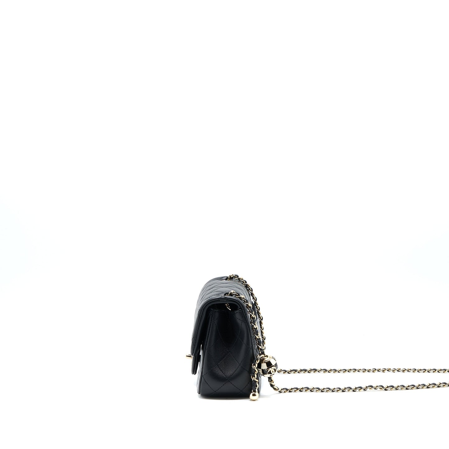 Chanel 23C Pearl Crush Mini Square Flap Bag Lambskin Black L (Microchip)