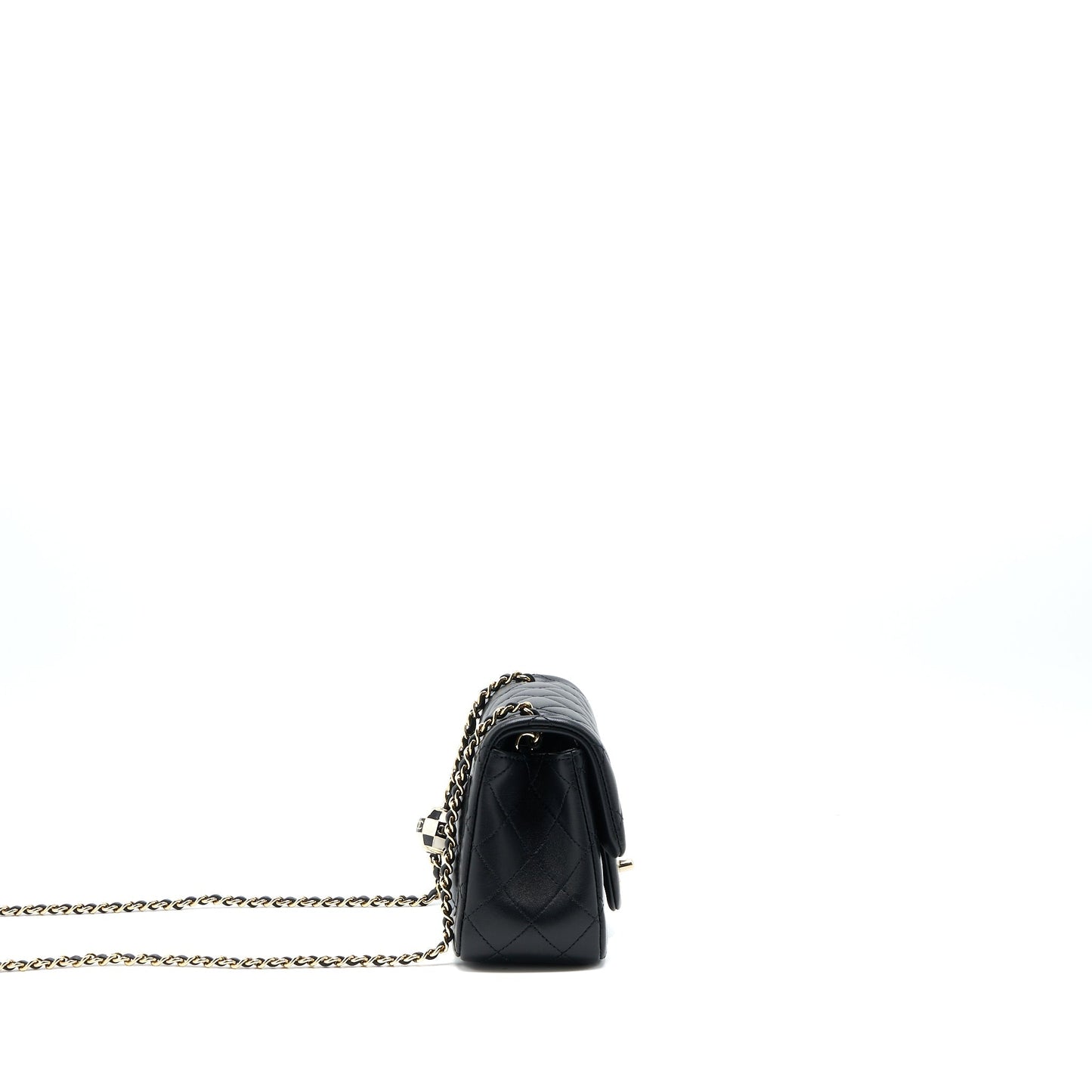 Chanel 23C Pearl Crush Mini Square Flap Bag Lambskin Black L (Microchip)