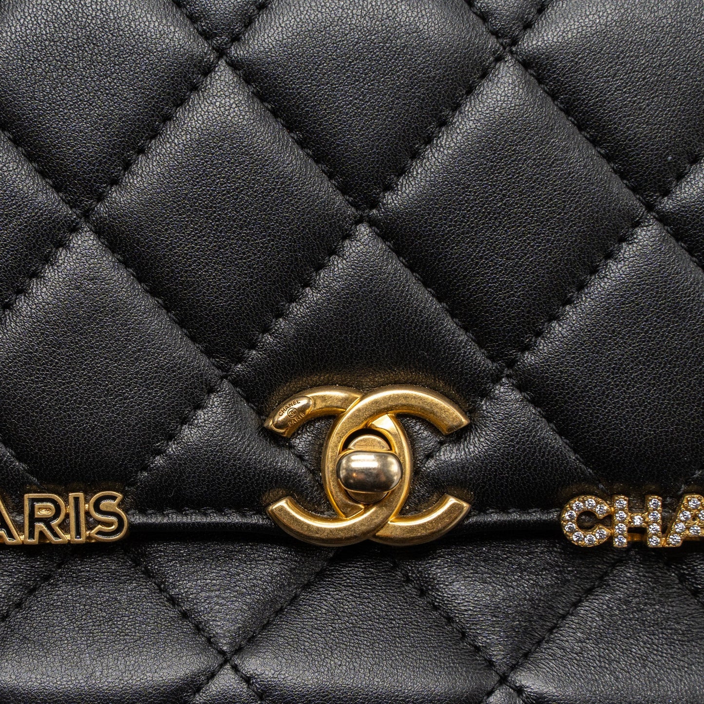 Chanel limited edition quilted flap bag lambskin black  (microchip)