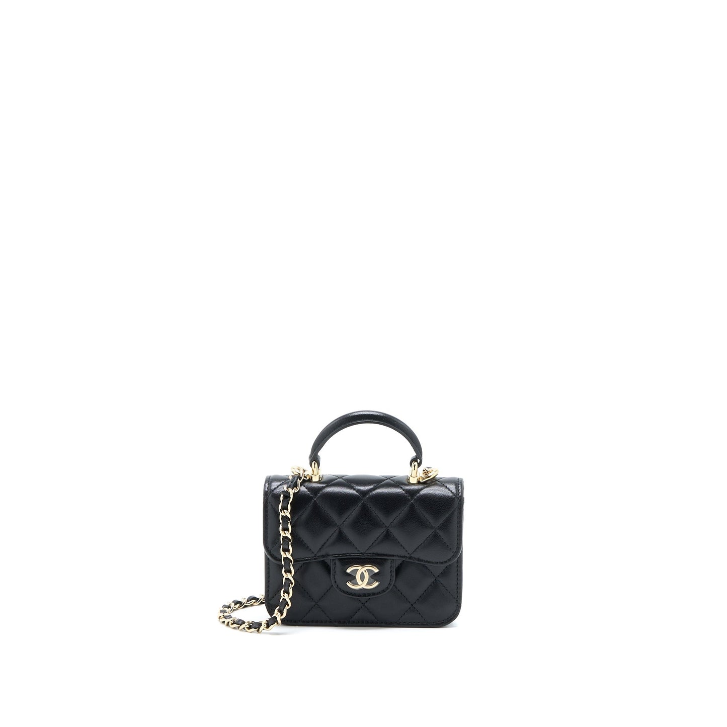 Chanel Mini Top Handle Flap Bag Lambskin Black L