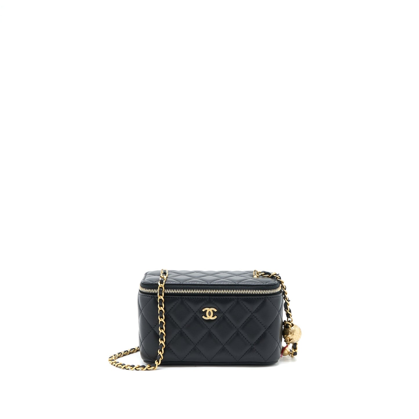 Chanel 22B Pearl Crush Long Vanity with Chain Lambskin Black  (Microchip)