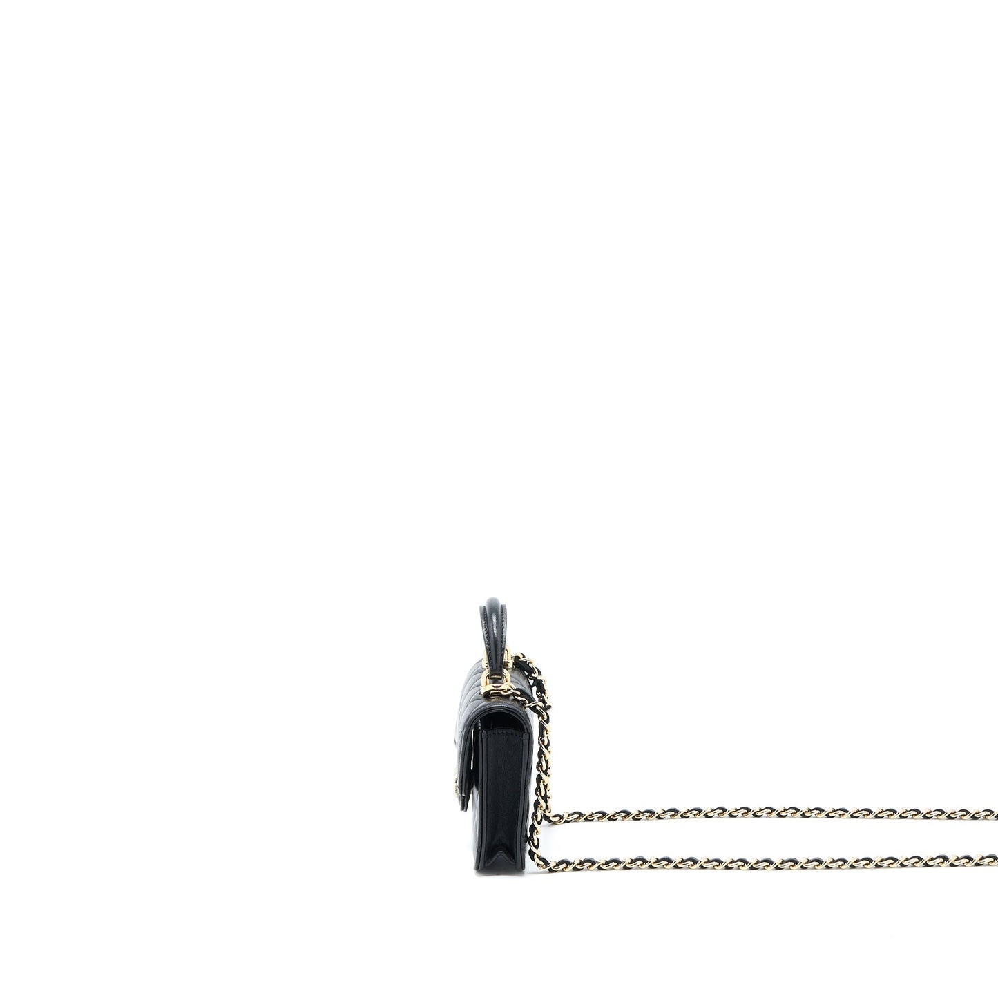 Chanel Mini Top Handle Flap Bag Lambskin Black L