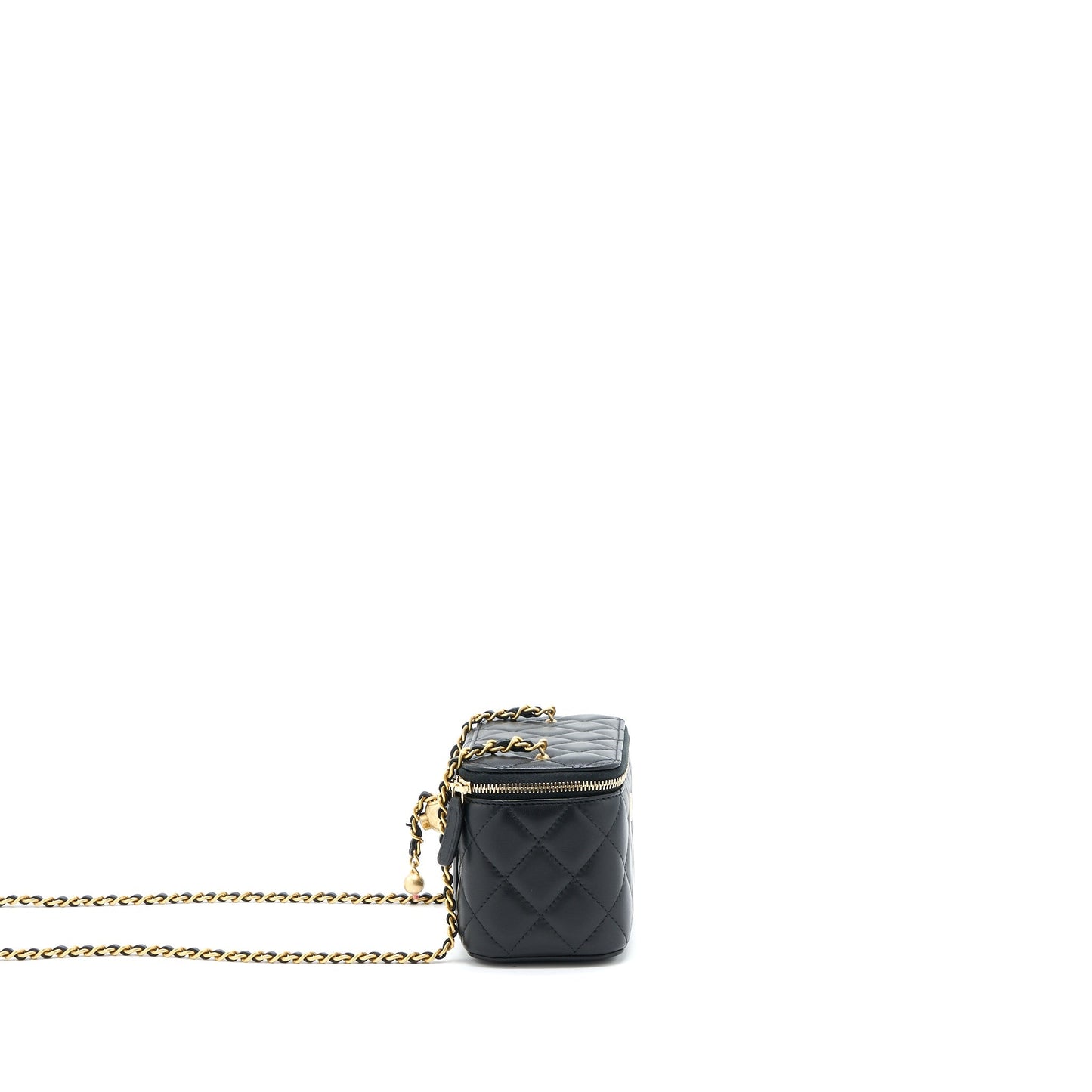 Chanel 22B Pearl Crush Long Vanity with Chain Lambskin Black  (Microchip)