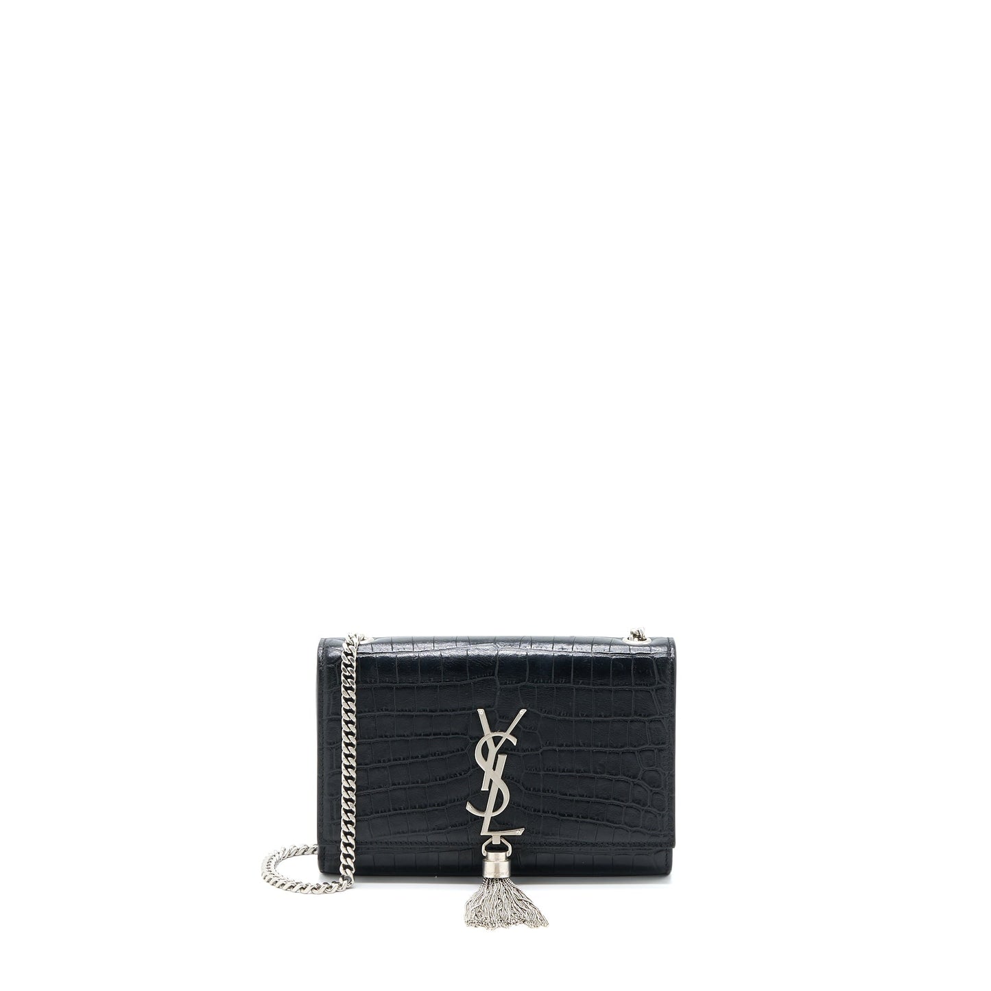 Saint Laurent Kate Tassel Crocodile-Embossed Calfskin Black