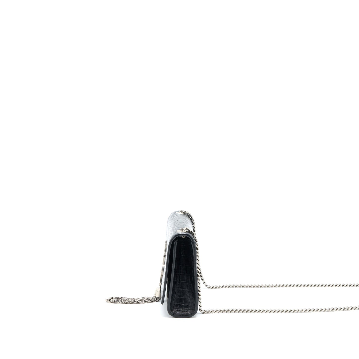 Saint Laurent Kate Tassel Crocodile-Embossed Calfskin Black