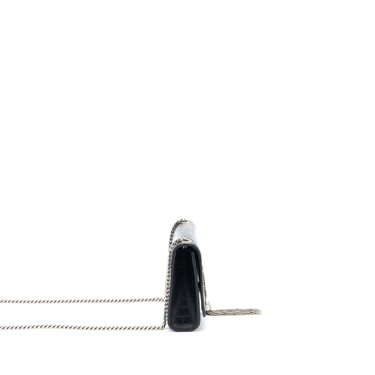 Saint Laurent Kate Tassel Crocodile-Embossed Calfskin Black