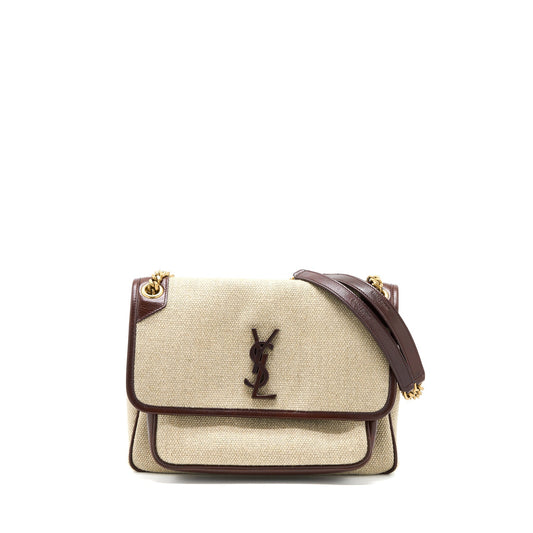 Saint Laurent Medium Niki Purse Trimmed Linen Canvas Brown