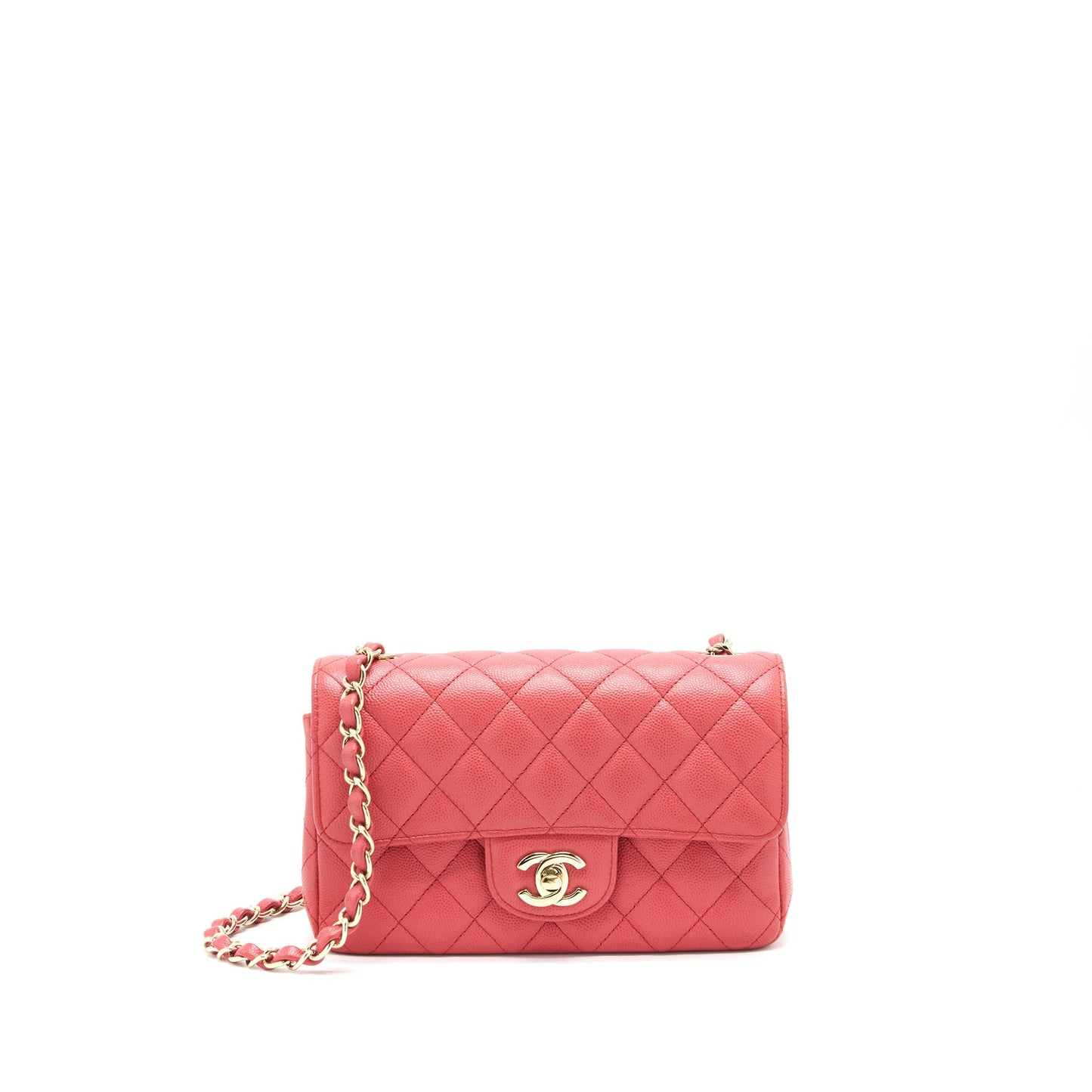 Chanel Mini Rectangular Flap Bag Caviar Coral Pink