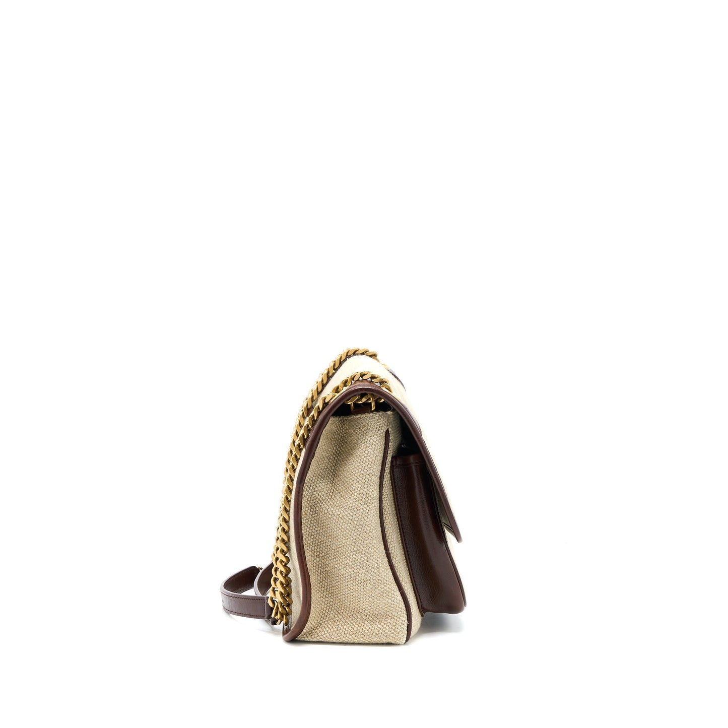 Saint Laurent Medium Niki Purse Trimmed Linen Canvas Brown