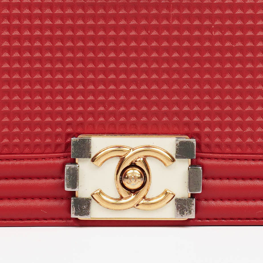 Chanel Boy Red Flap Leather Bag
