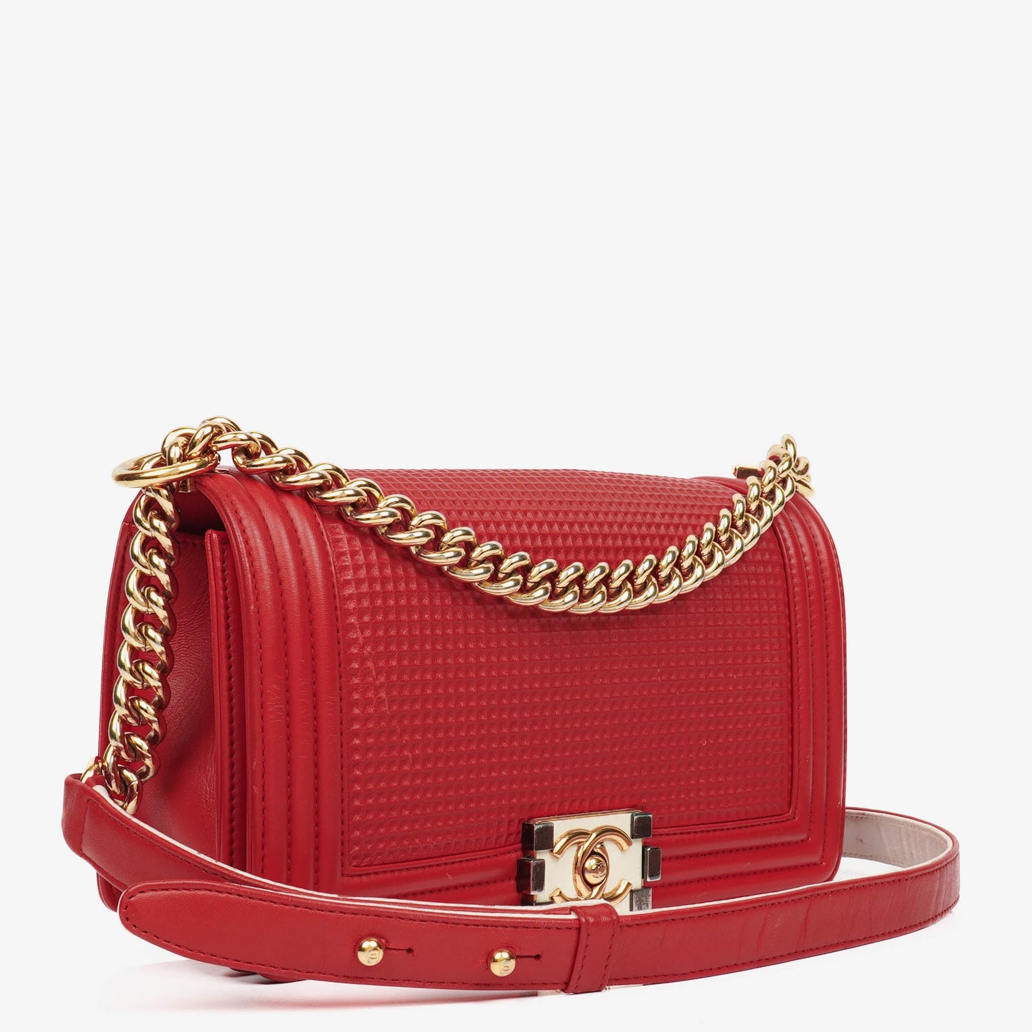Chanel Boy Red Flap Leather Bag