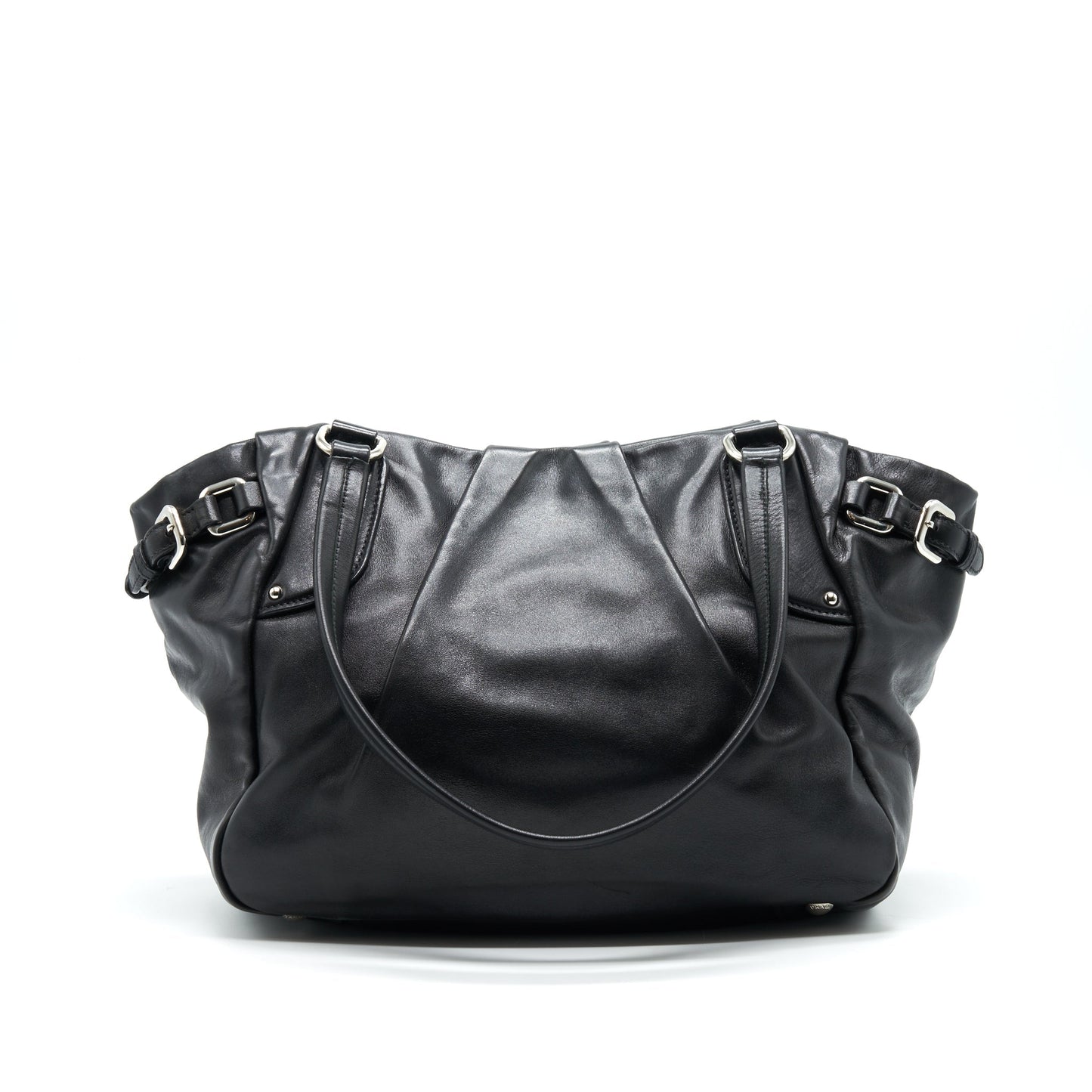 PRADA Prugna Soft Calfskin Leather Shopping Tote Purse Black