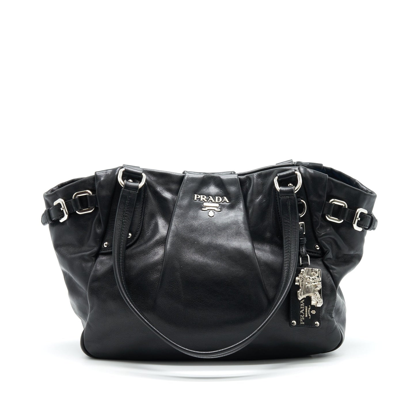 PRADA Prugna Soft Calfskin Leather Shopping Tote Purse Black