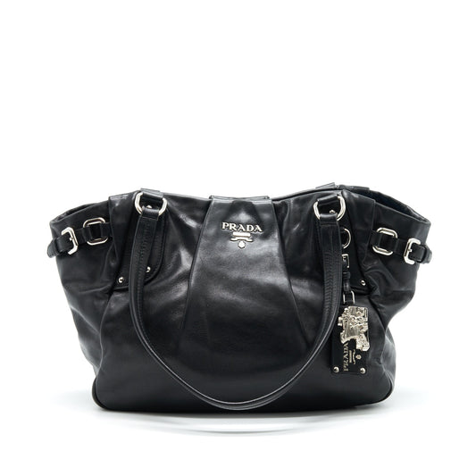 PRADA Prugna Soft Calfskin Leather Shopping Tote Purse Black