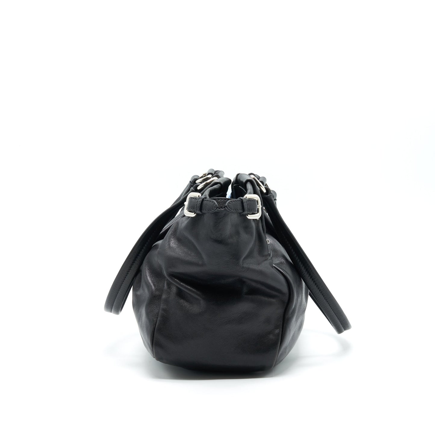 PRADA Prugna Soft Calfskin Leather Shopping Tote Purse Black
