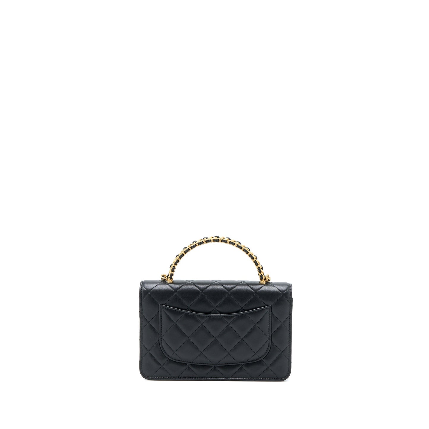 Chanel Top Handle Wallet On Chain Lambskin Black Brushed  (Microchip)