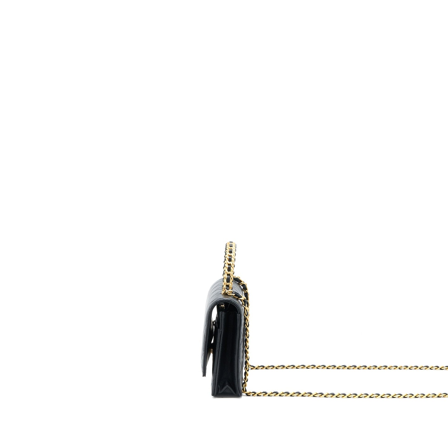 Chanel Top Handle Wallet On Chain Lambskin Black Brushed  (Microchip)