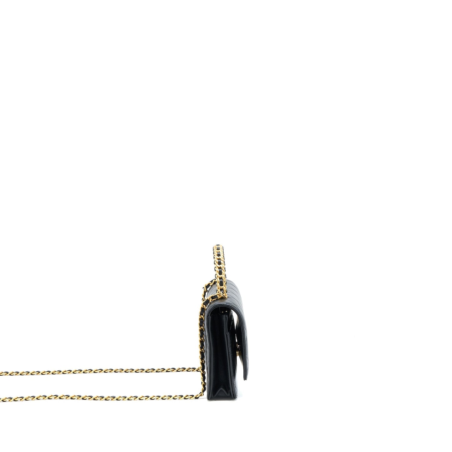 Chanel Top Handle Wallet On Chain Lambskin Black Brushed  (Microchip)
