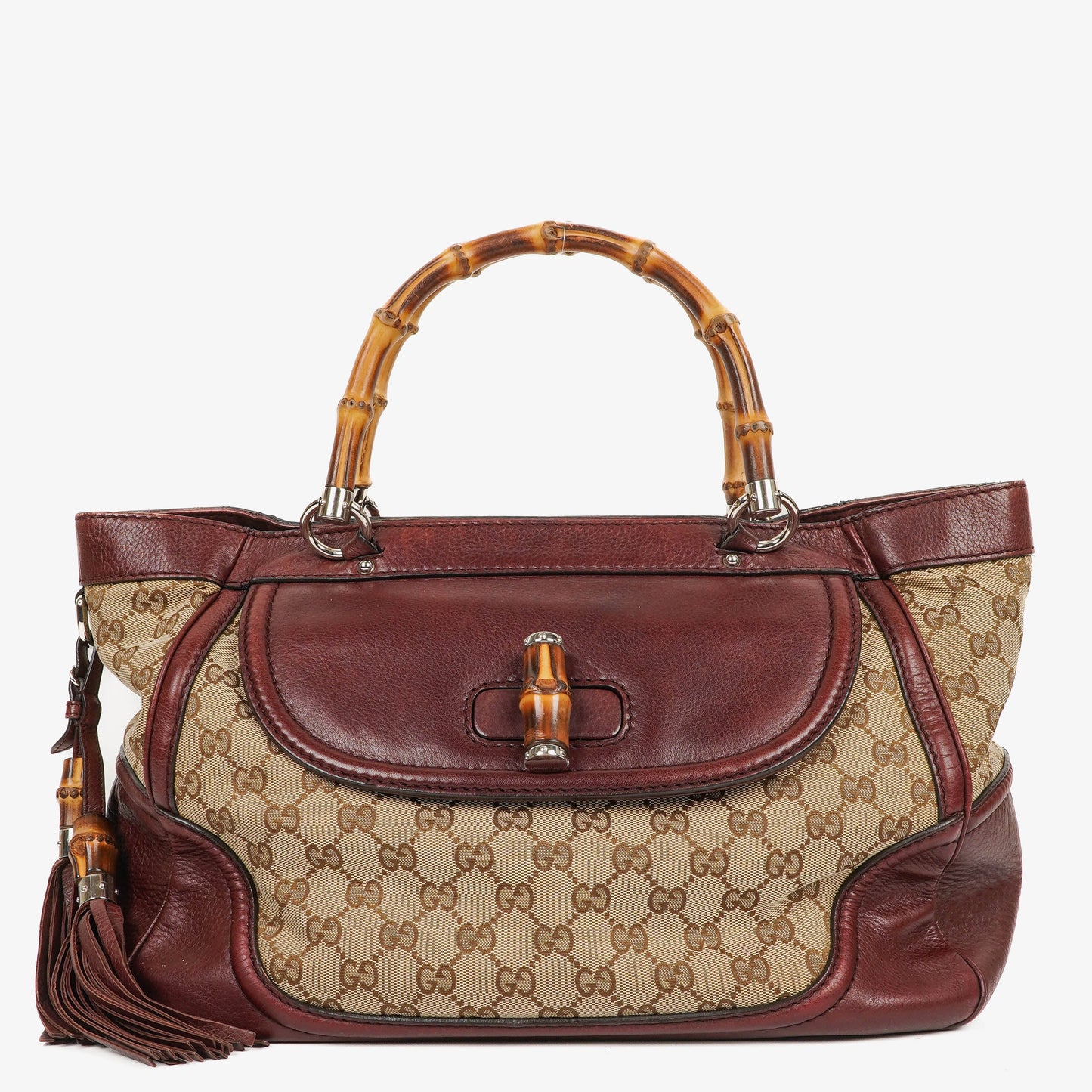 Gucci Bamboo Top Handle Burgundy Lerahter Tote Bag