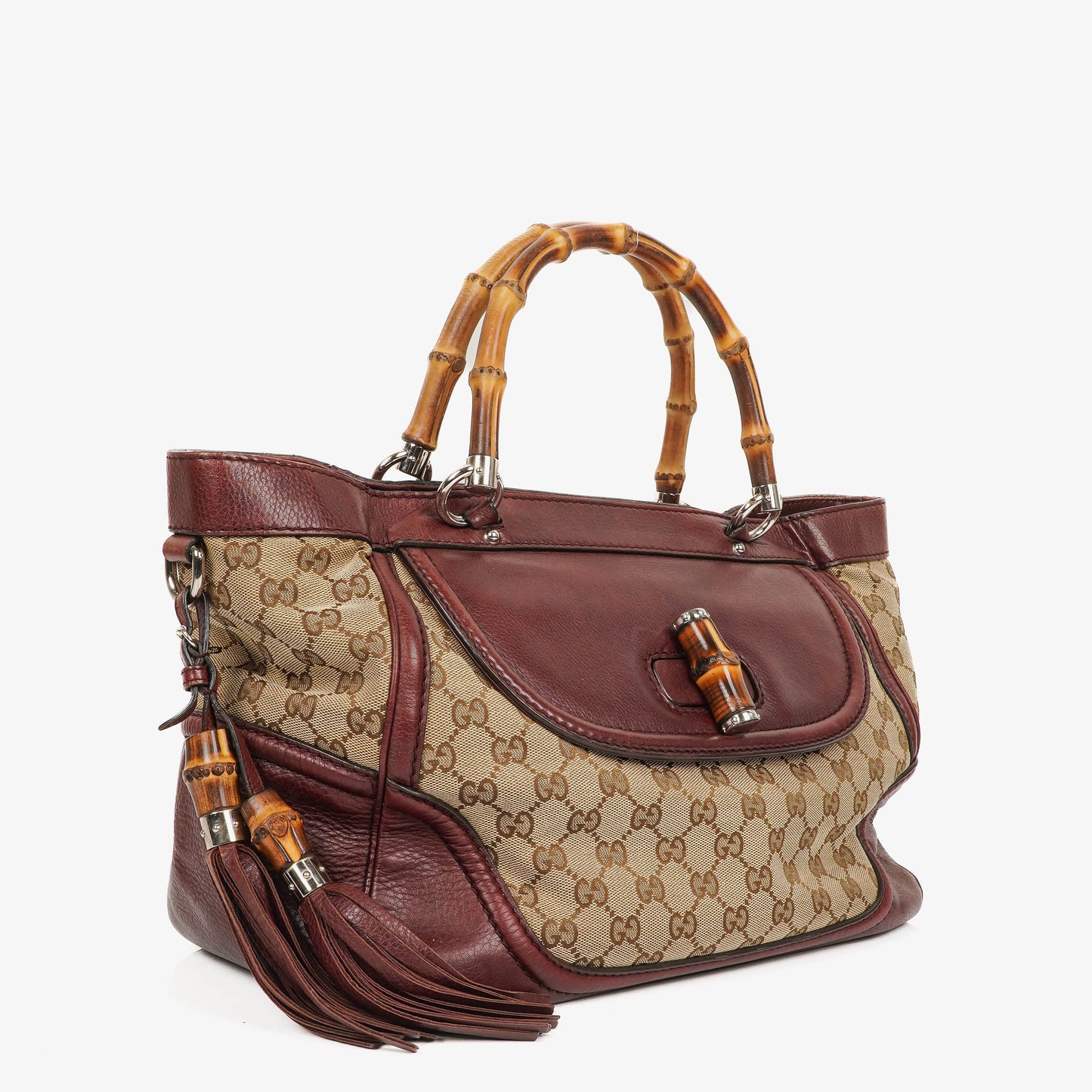 Gucci Bamboo Top Handle Burgundy Lerahter Tote Bag