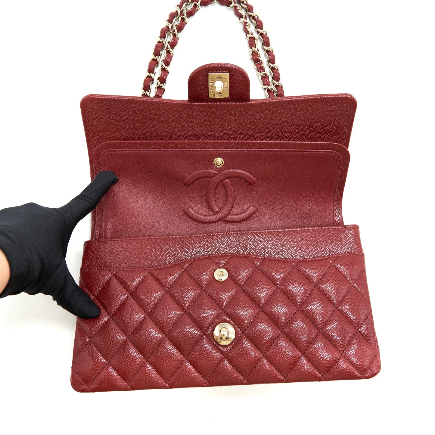Chanel Medium Classic Double Flap Bag Caviar Dark Red L