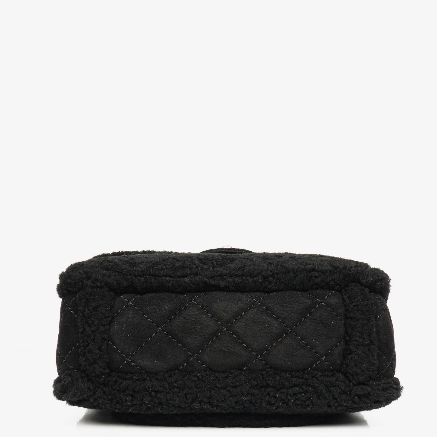 Chanel Medium Black Shearling Pearl Flap Bag