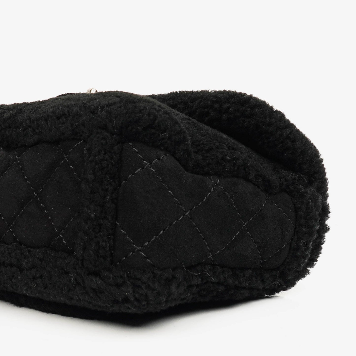 Chanel Medium Black Shearling Pearl Flap Bag