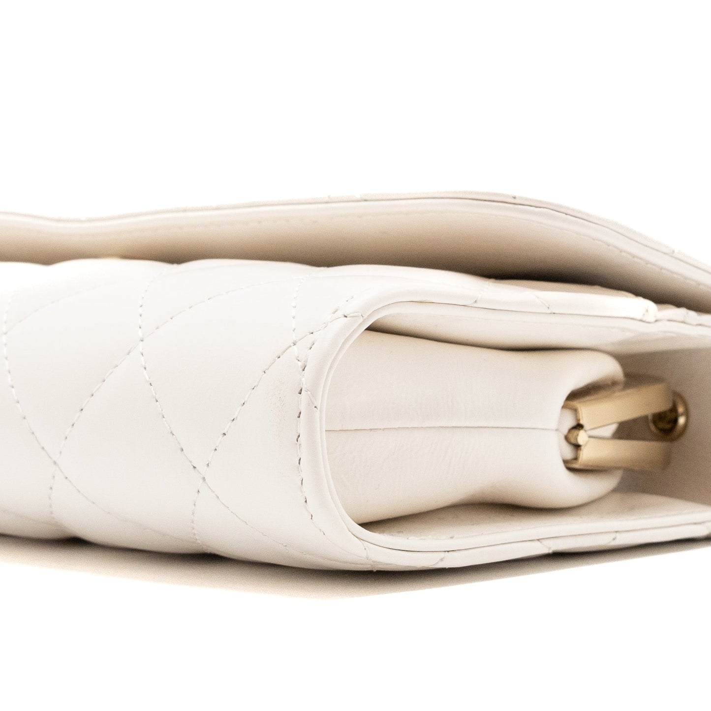 Chanel Top Handle Flap Wallet with chain Lambskin White L (Microchip)