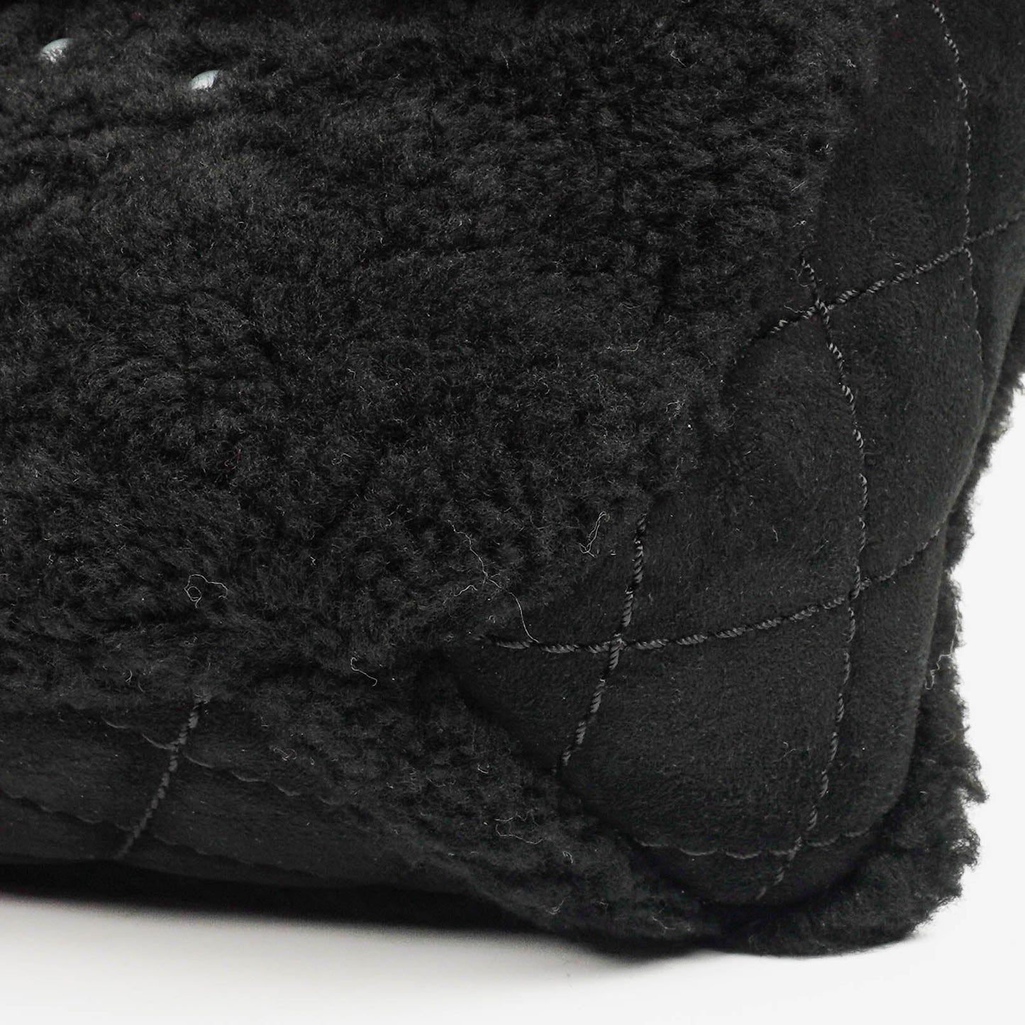 Chanel Medium Black Shearling Pearl Flap Bag