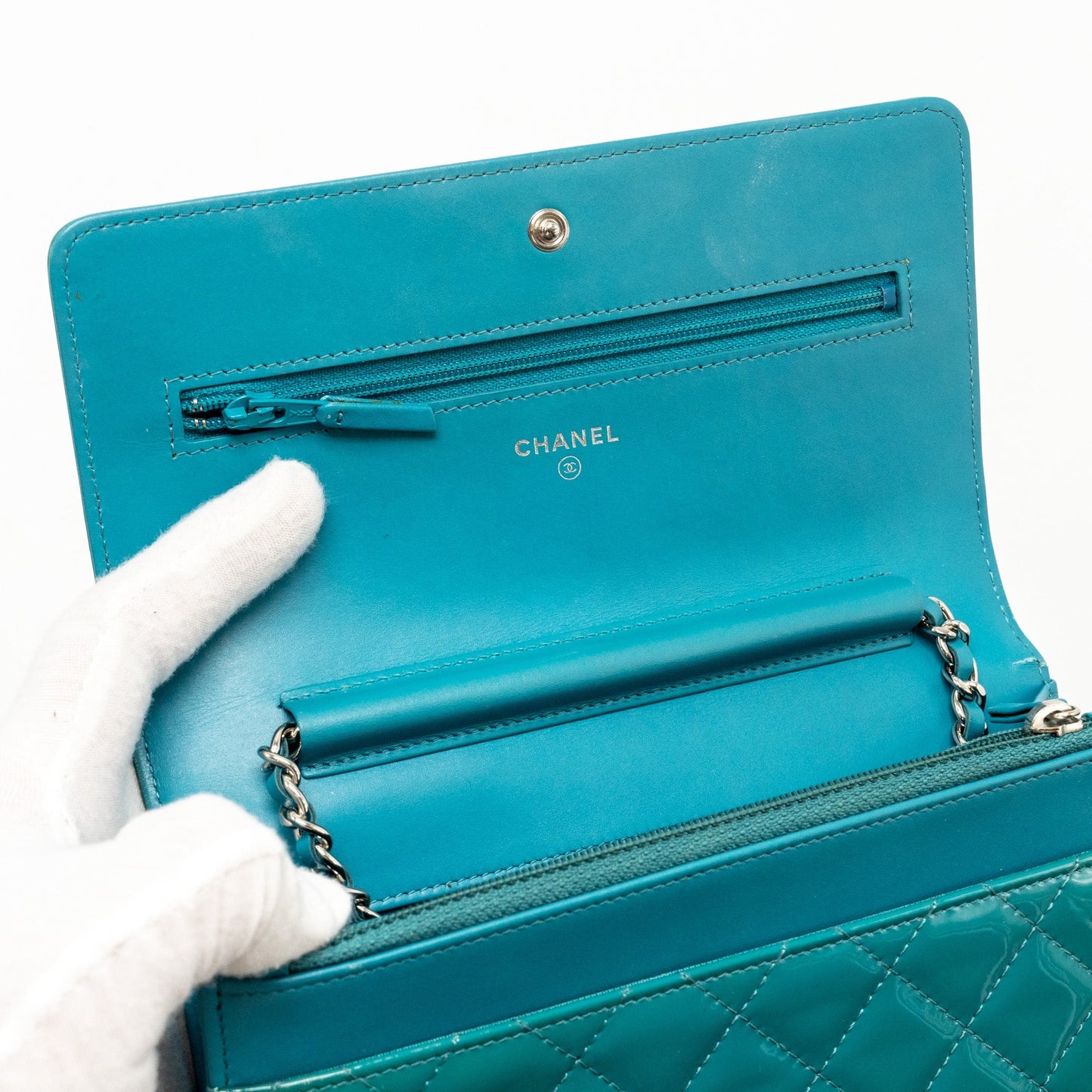 Chanel Boy Wallet on Chain Patent Green