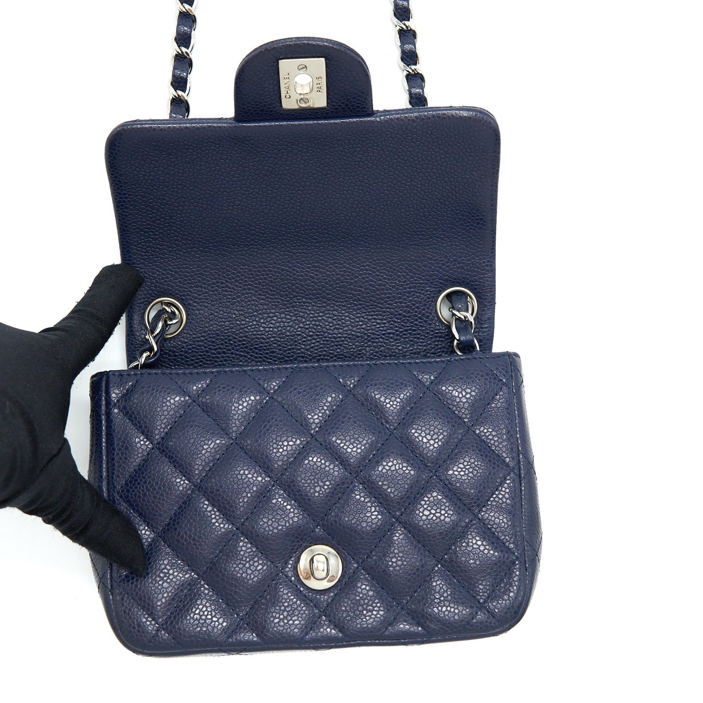 Chanel Mini Square Flap Bag Caviar Navy