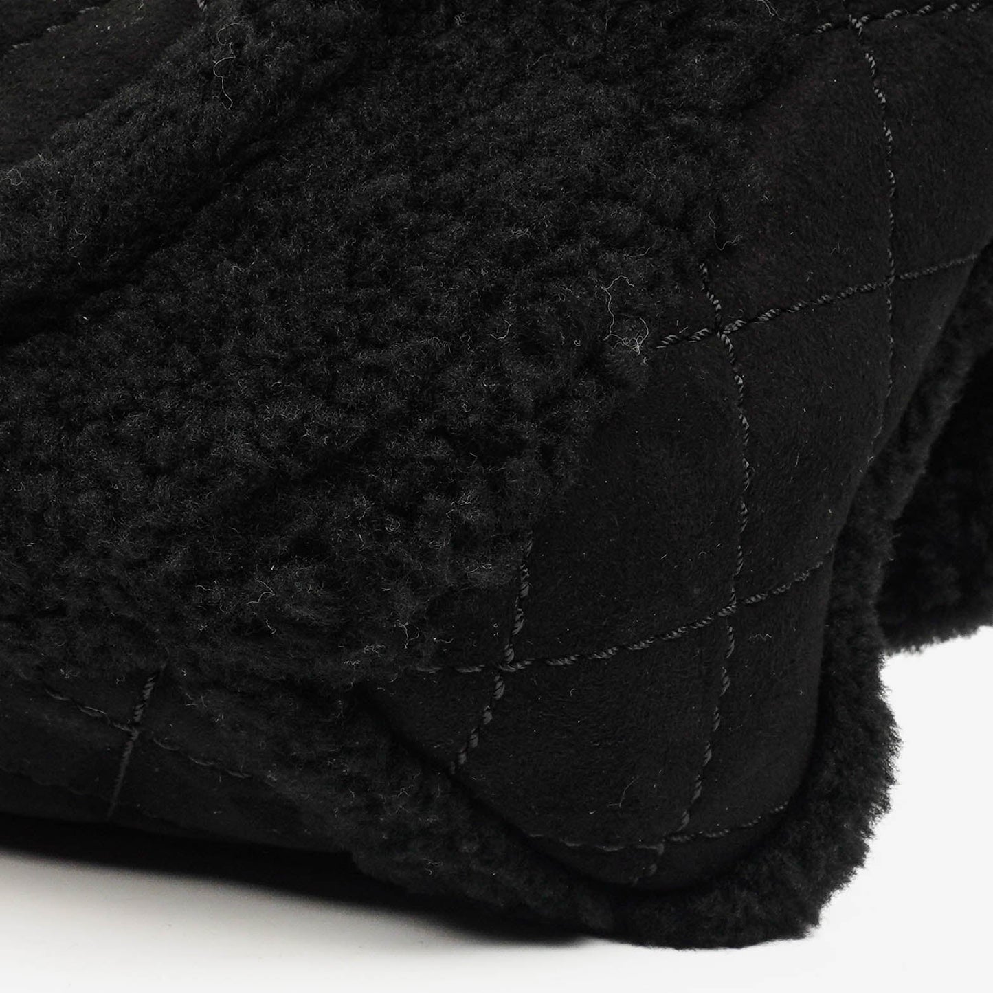 Chanel Medium Black Shearling Pearl Flap Bag