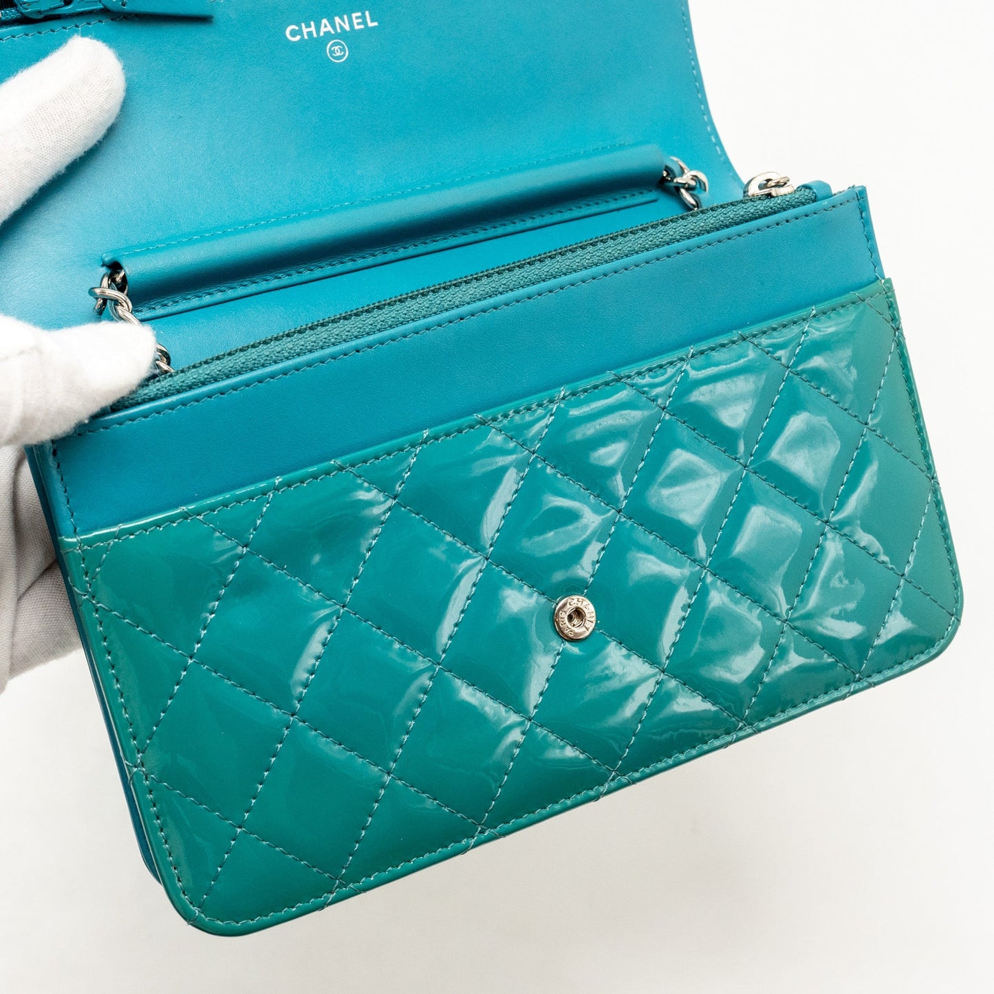 Chanel Boy Wallet on Chain Patent Green