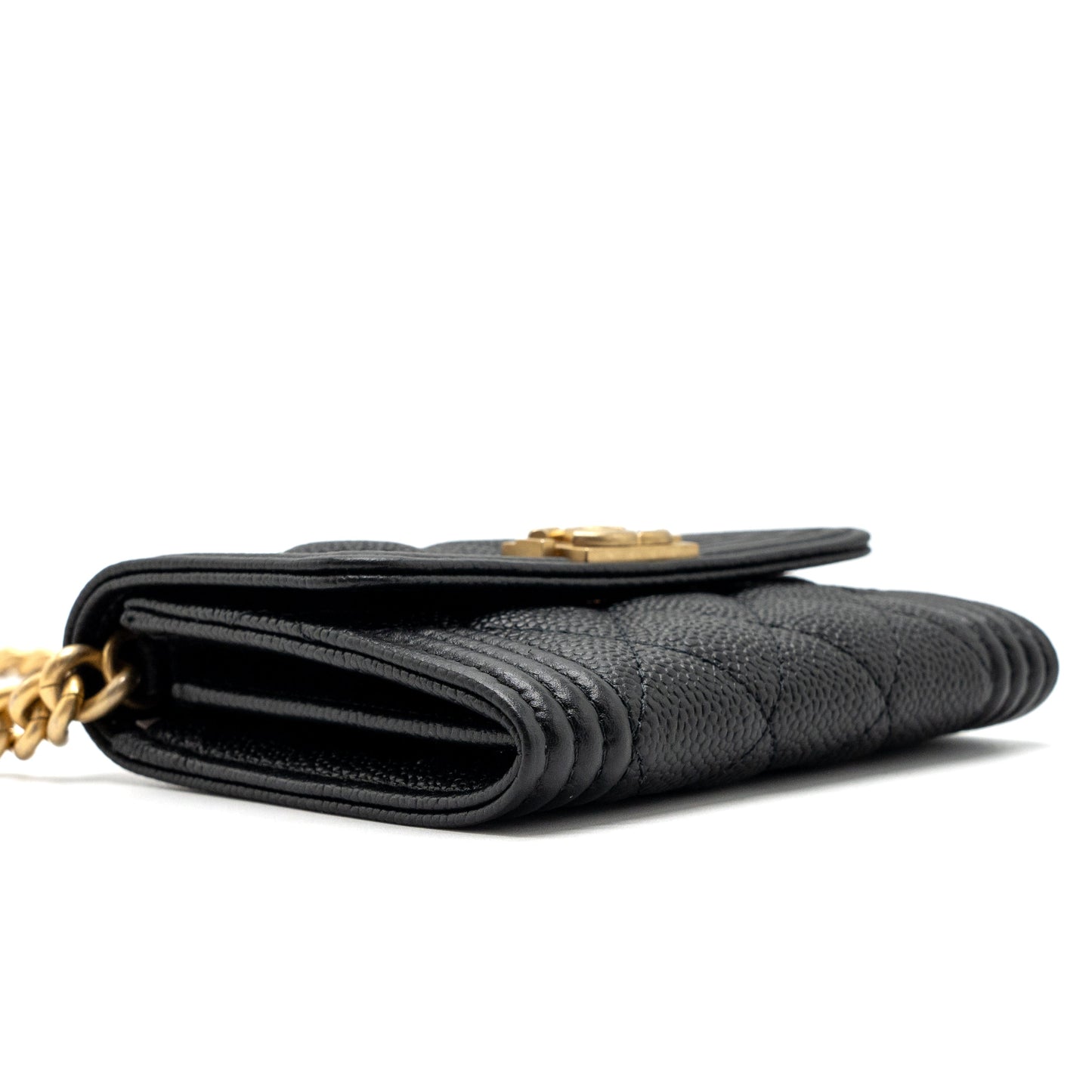 Chanel boy card holder with chain caviar black