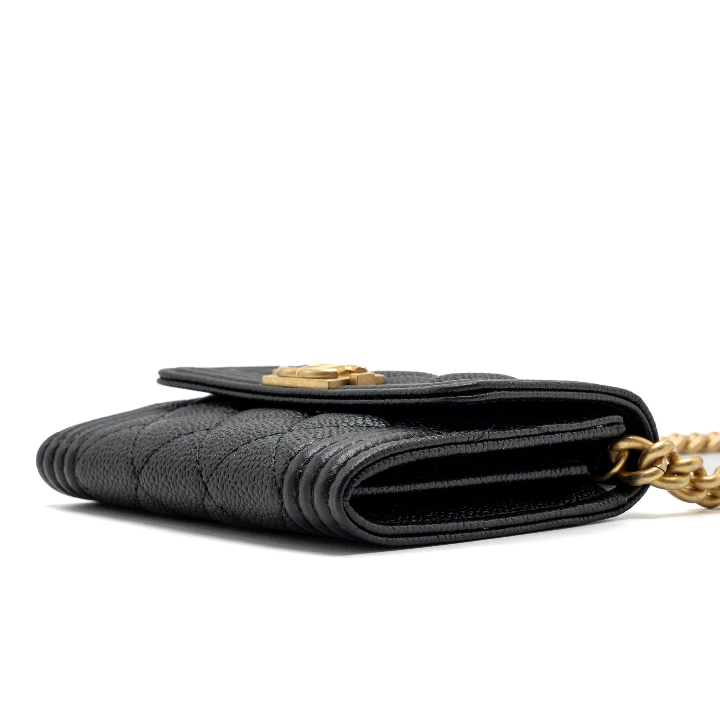 Chanel boy card holder with chain caviar black