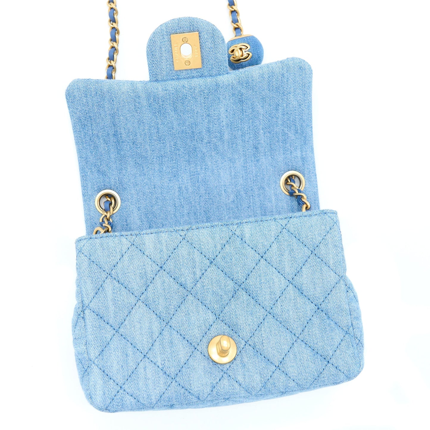Chanel 22C Denim Pearl Crush Mini Square Flap Bag