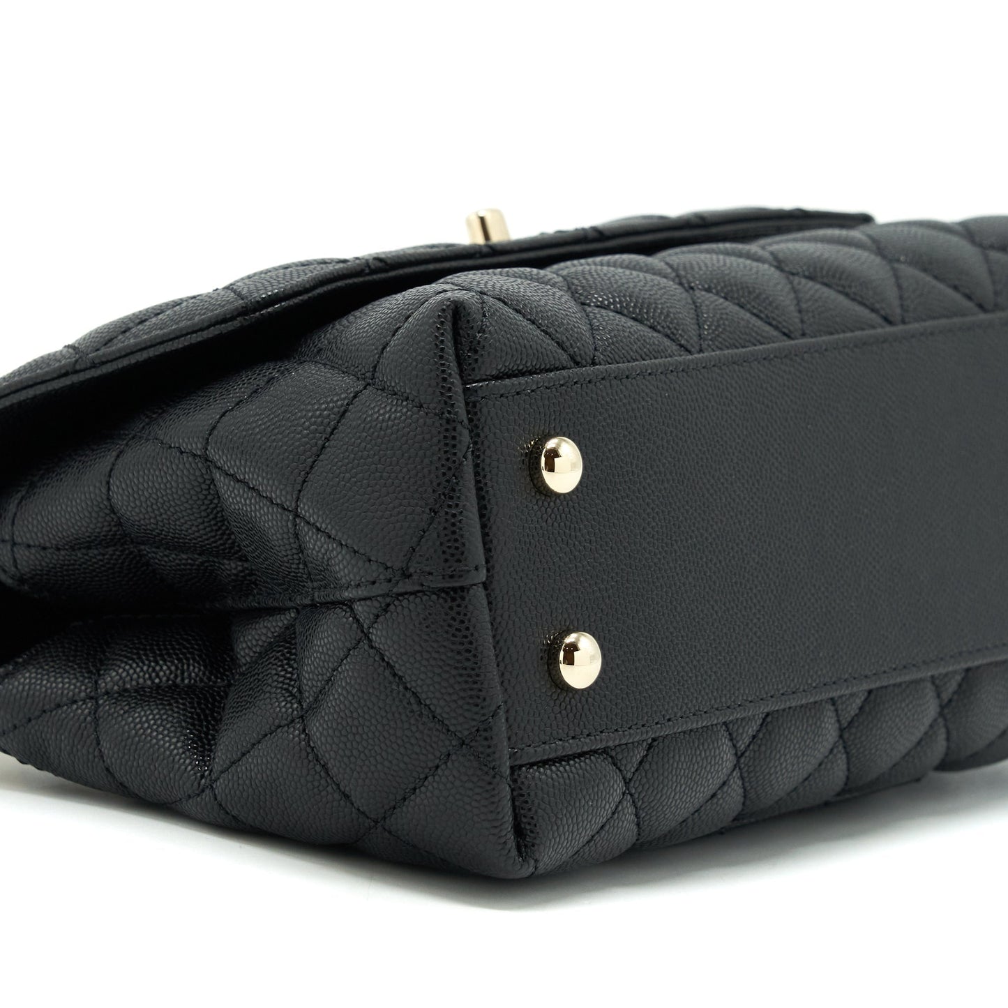 Chanel Small Coco Handle Caviar Black L With Red Embossed Handle