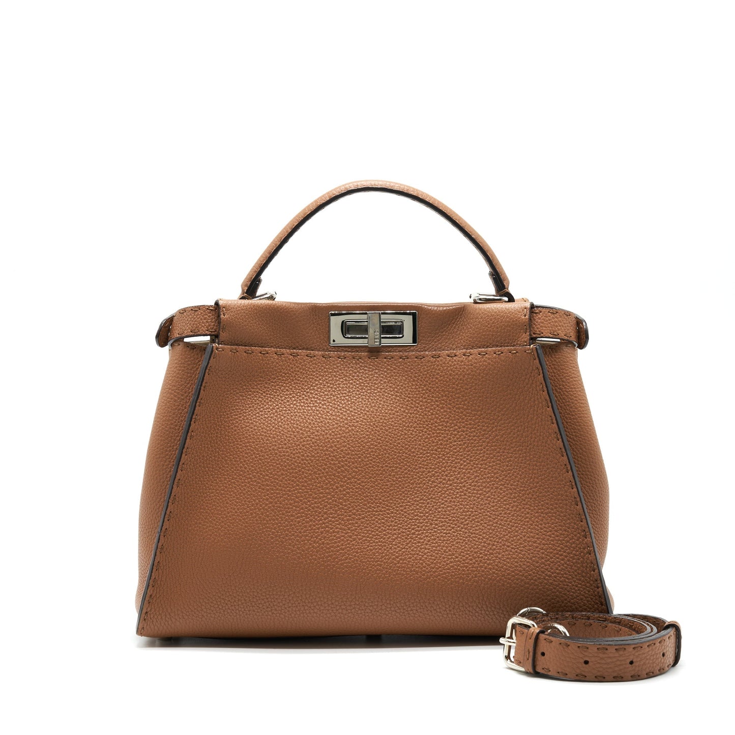 Fendi Medium Peekaboo Purse in Romano Leather Caramel