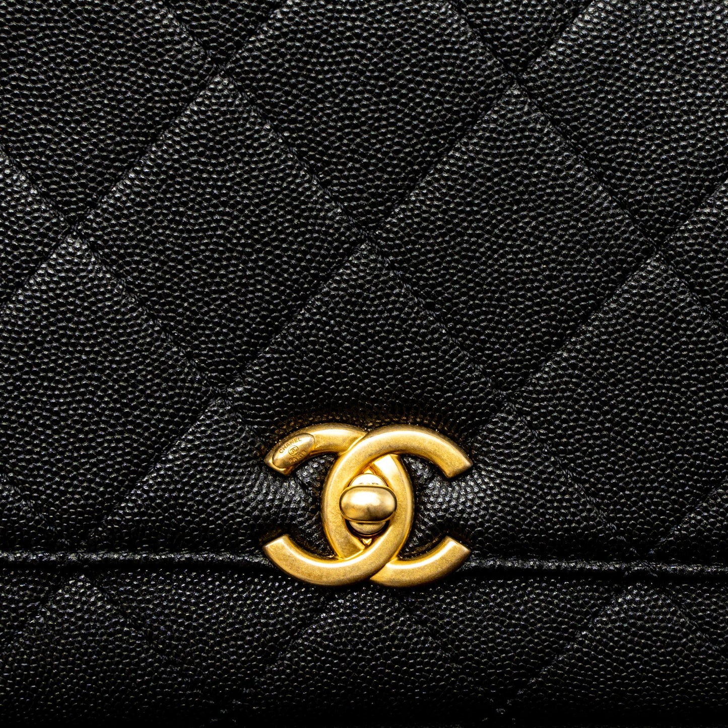 Chanel Flap Bag With Detail Chain Grained Calfskin Black Brushed  (Microchip)