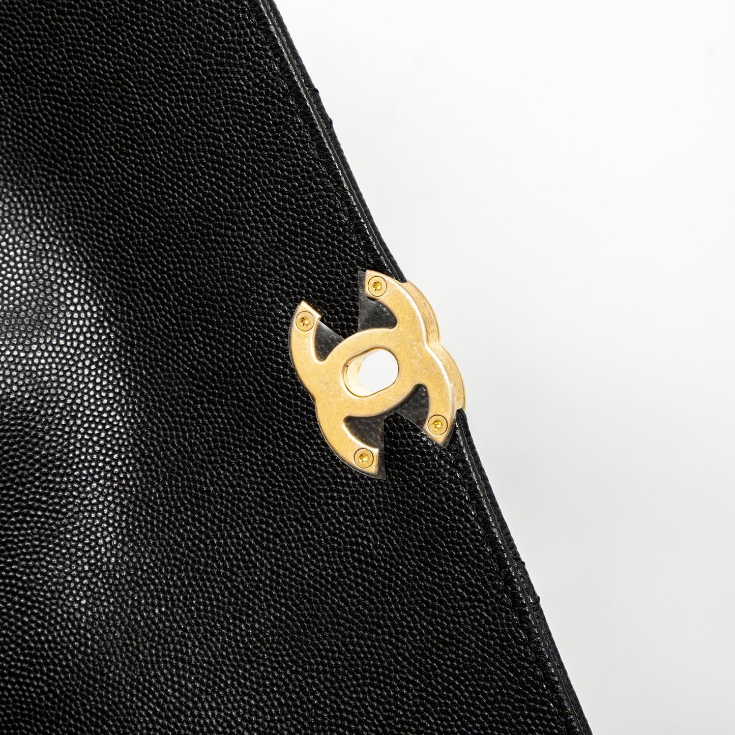 Chanel Flap Bag With Detail Chain Grained Calfskin Black Brushed  (Microchip)