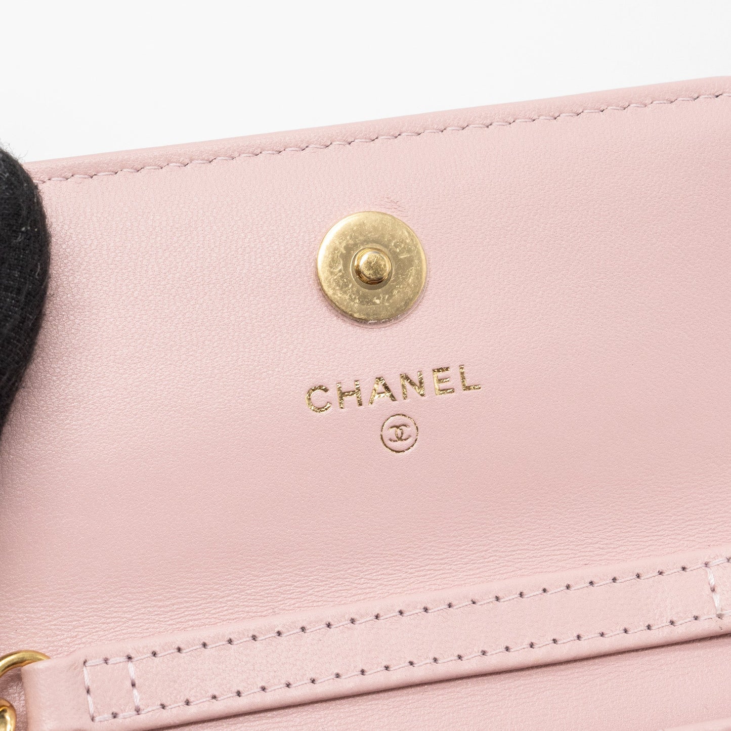 Chanel mini flap card holder with chain limited edition lambskin light pink  (microchip)