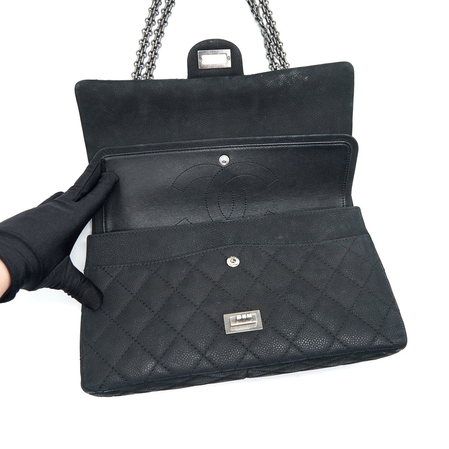 CHANEL 2.55 226 REISSUE BAG IN CAVIAR BLACK